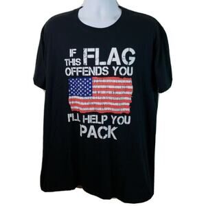 If this American Flag offends You I will help you pack Black Tshirt Size XL